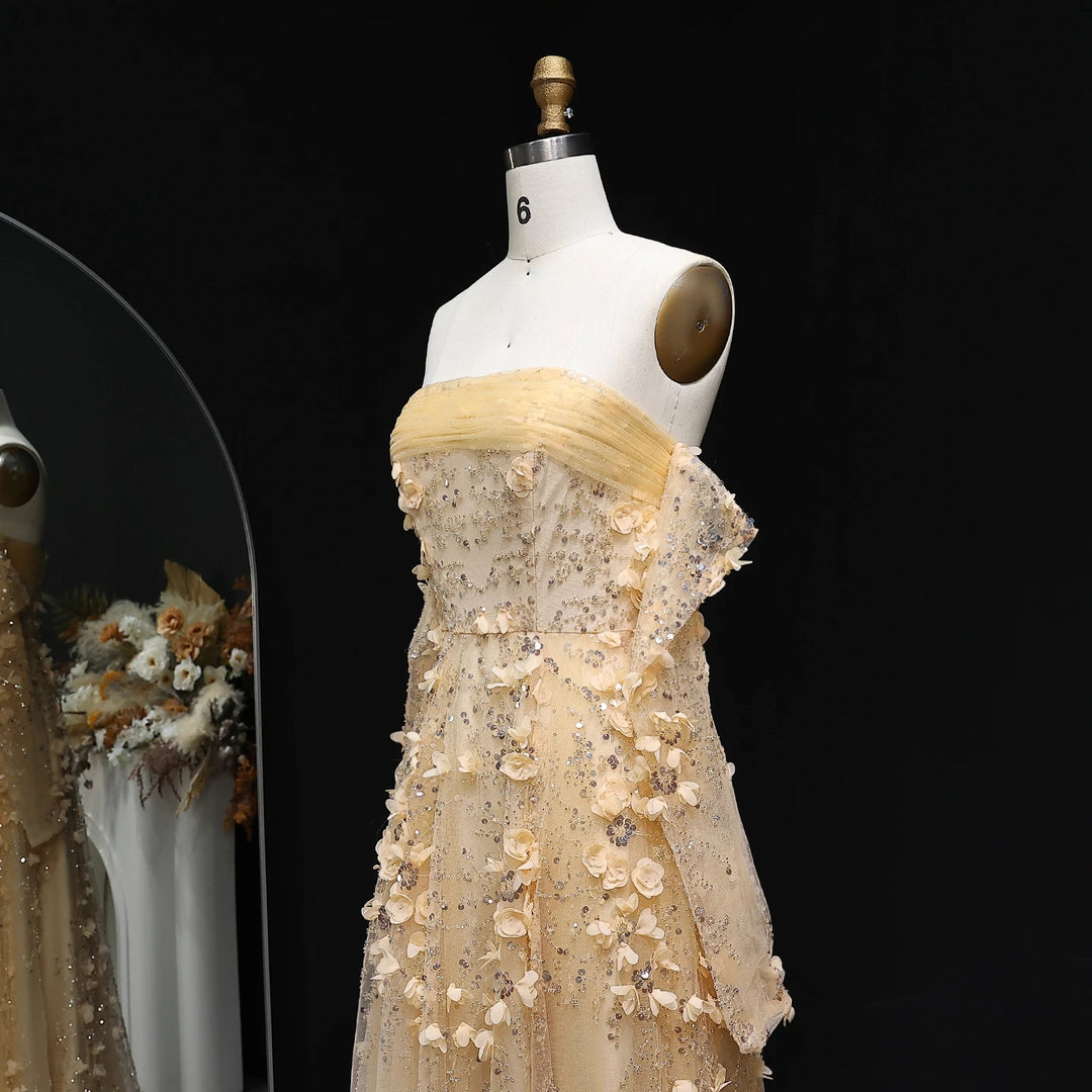 Elegant Blush Pink 3D Flowers Strapless Evening Dress SS344