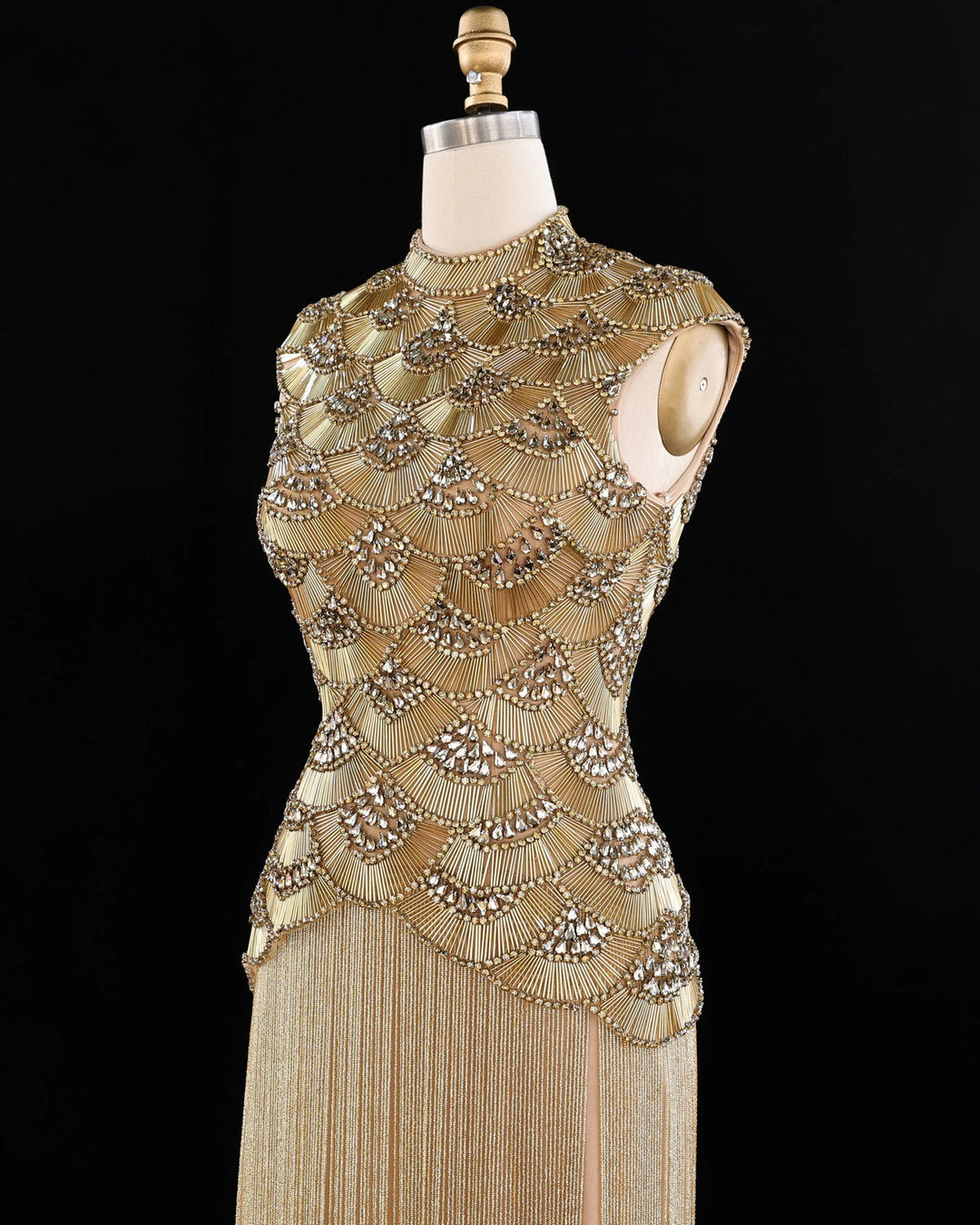 Dreamy Vow High Neck Beaded Fringe Column Evening Gown SS330
