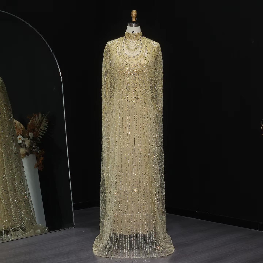 Luxury Nude Beaded High Neck 2 pieces Evening Dress SS780