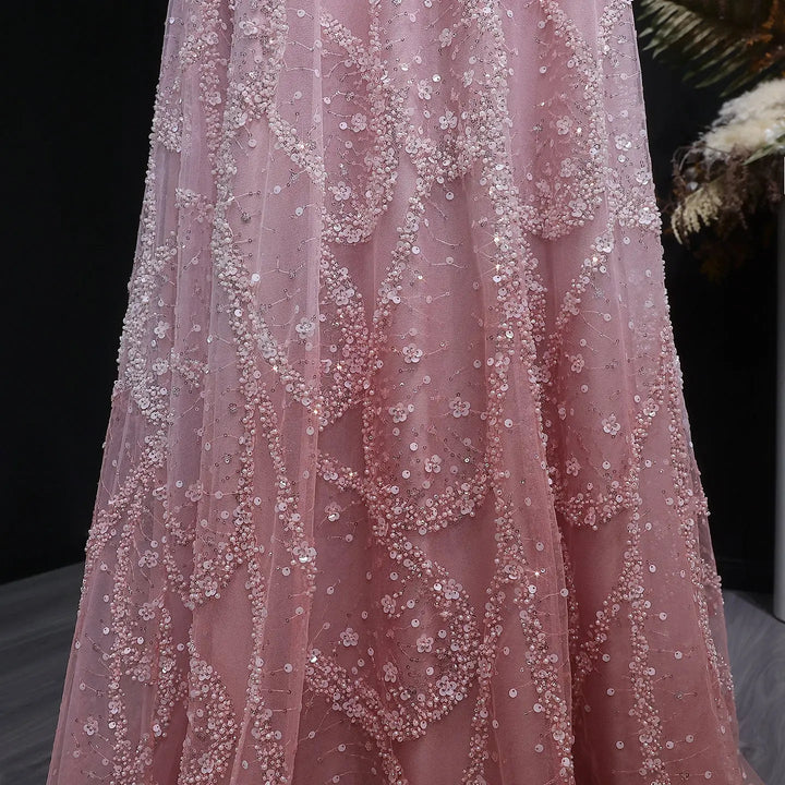 Elegant Gradient Pink Beaded Sequin Halter Prom Dress SS709