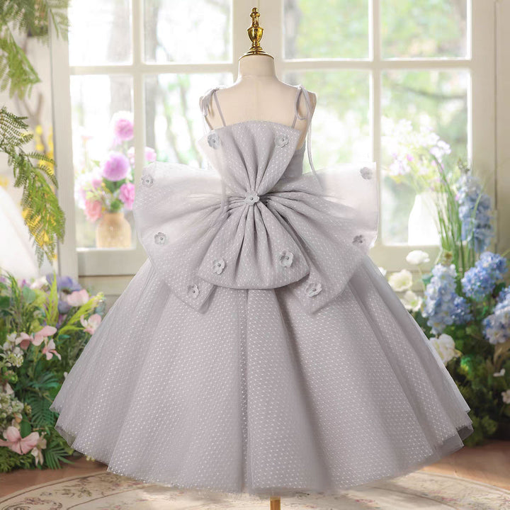 Luxury Lilac Princess Flower Girl Dress with Bow for Birthday Pageant Party D224