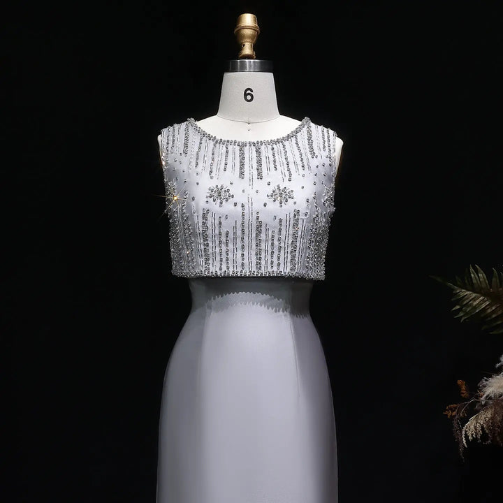 Luxury Rhinestones Silver Midi Evening Dress SS277