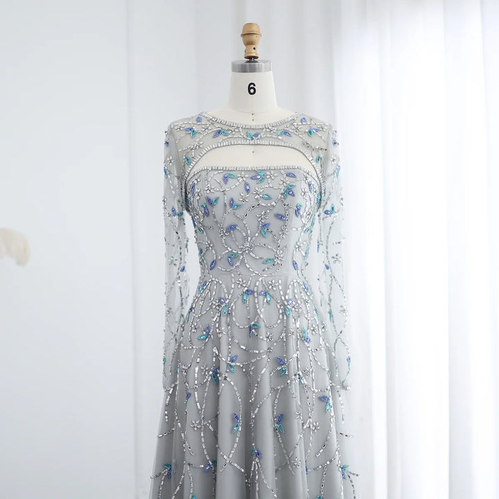 Elegant Beaded Sequin Long Sleeve Prom Dress SS593