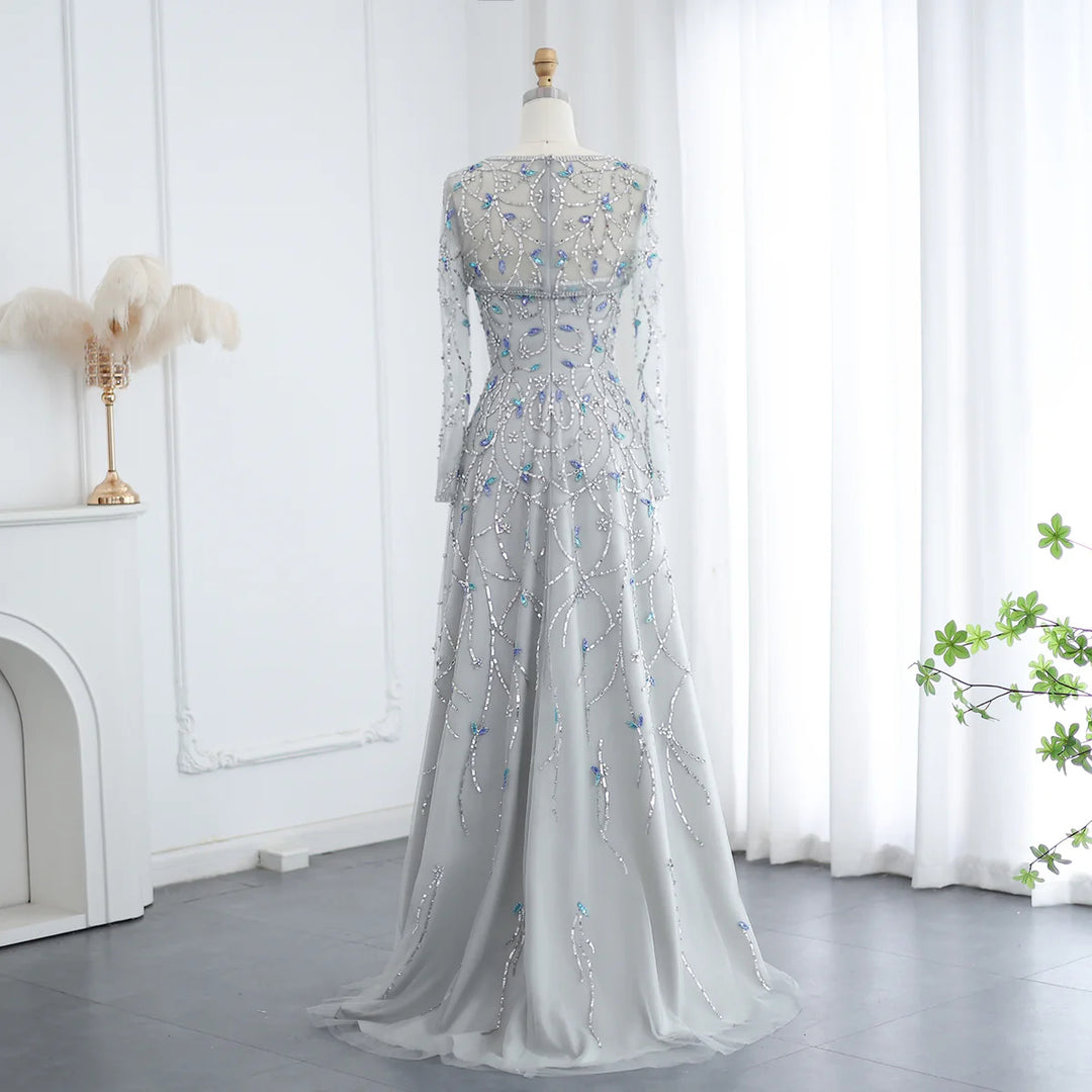 Elegant Beaded Sequin Long Sleeve Prom Dress SS593