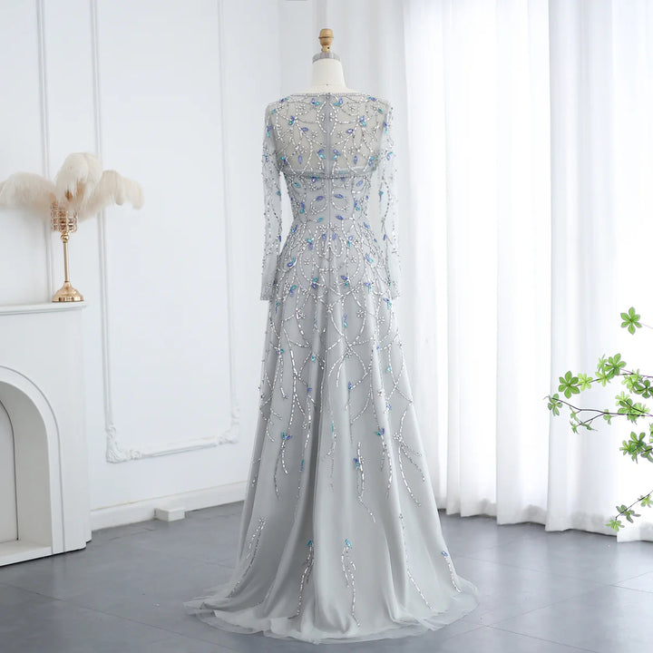 Elegant Beaded Sequin Long Sleeve Prom Dress SS593