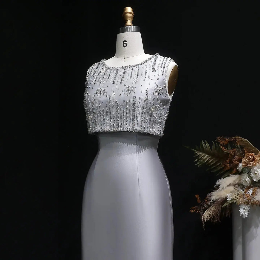 Luxury Rhinestones Silver Midi Evening Dress SS277