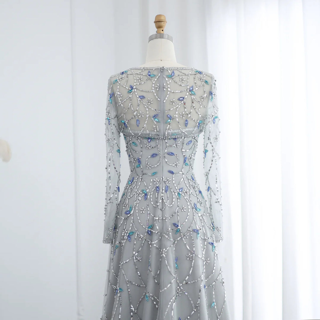 Elegant Beaded Sequin Long Sleeve Prom Dress SS593