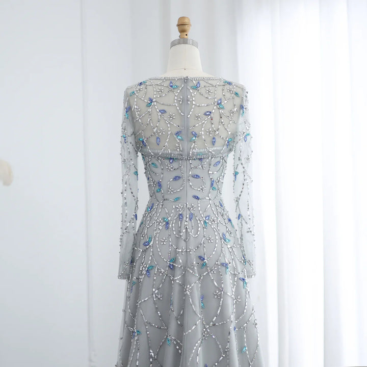 Elegant Beaded Sequin Long Sleeve Prom Dress SS593