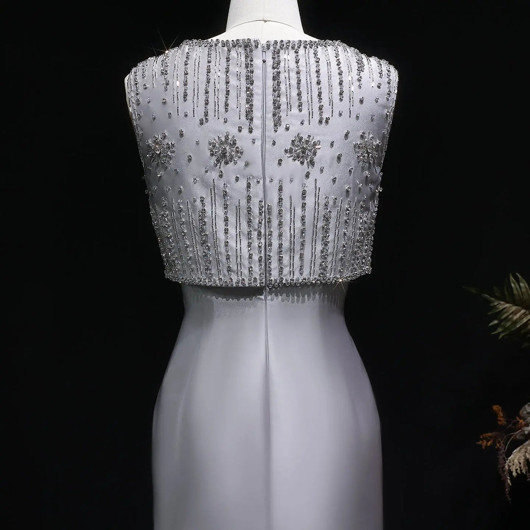 Luxury Rhinestones Silver Midi Evening Dress SS277