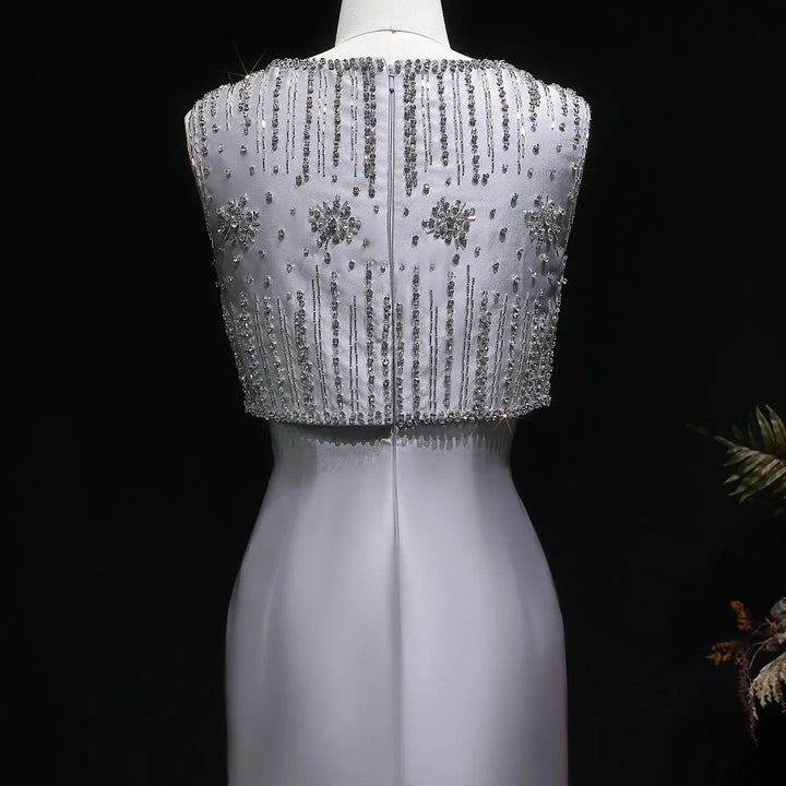 Luxury Rhinestones Silver Midi Evening Dress SS277