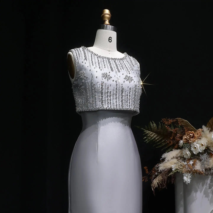 Luxury Rhinestones Silver Midi Evening Dress SS277