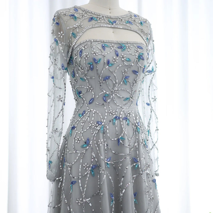 Elegant Beaded Sequin Long Sleeve Prom Dress SS593