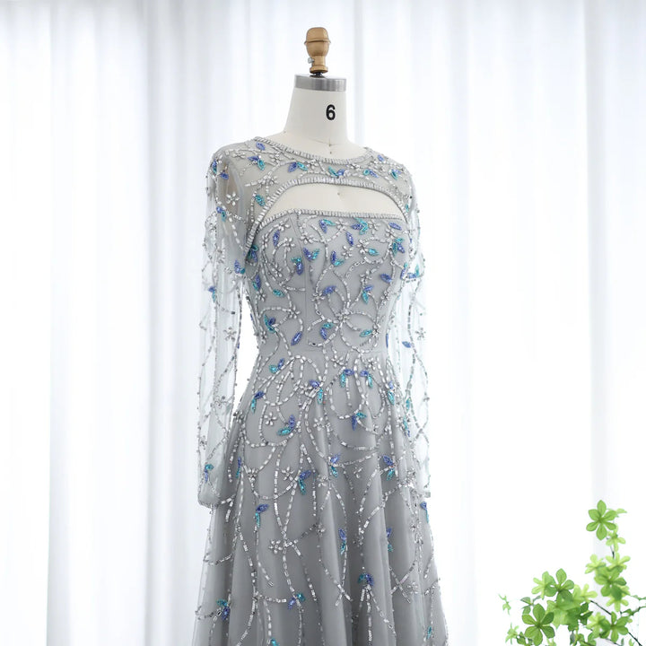 Elegant Beaded Sequin Long Sleeve Prom Dress SS593