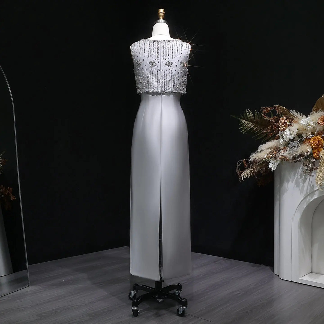 Luxury Rhinestones Silver Midi Evening Dress SS277