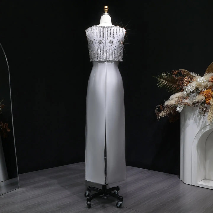 Luxury Rhinestones Silver Midi Evening Dress SS277