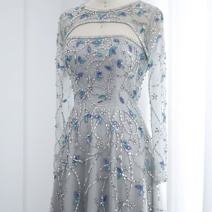 Elegant Beaded Sequin Long Sleeve Prom Dress SS593
