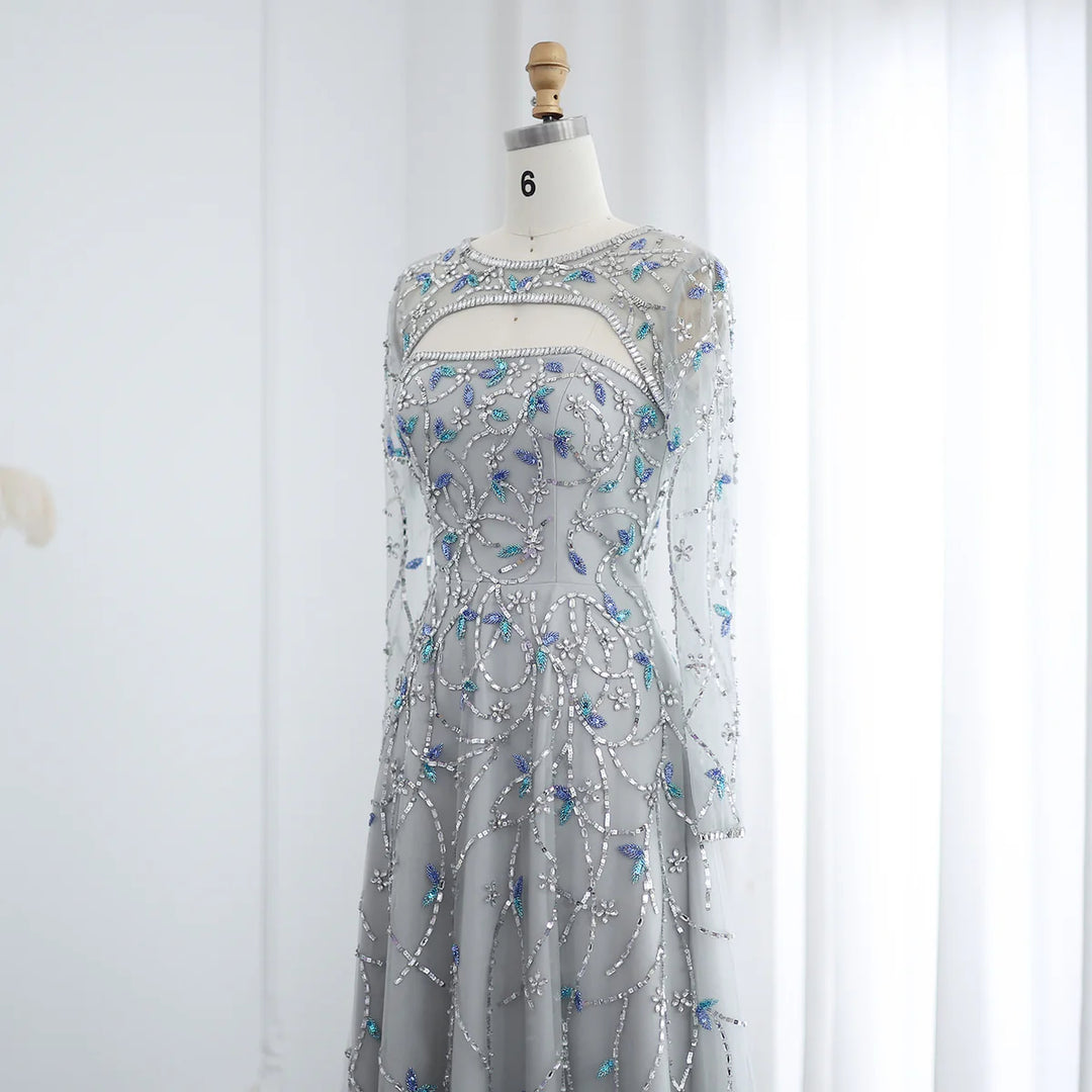 Elegant Beaded Sequin Long Sleeve Prom Dress SS593