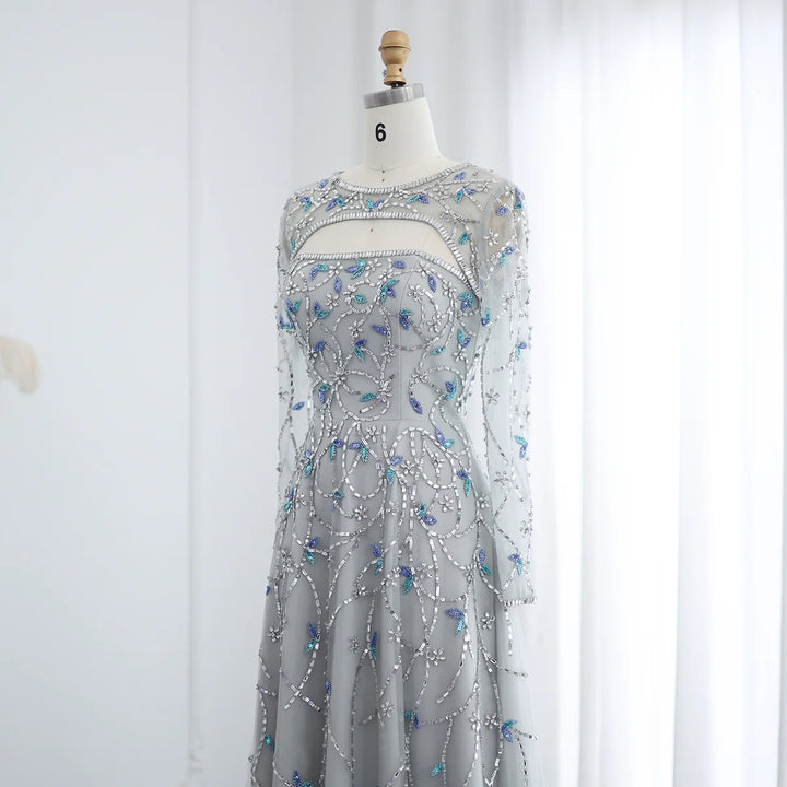 Elegant Beaded Sequin Long Sleeve Prom Dress SS593