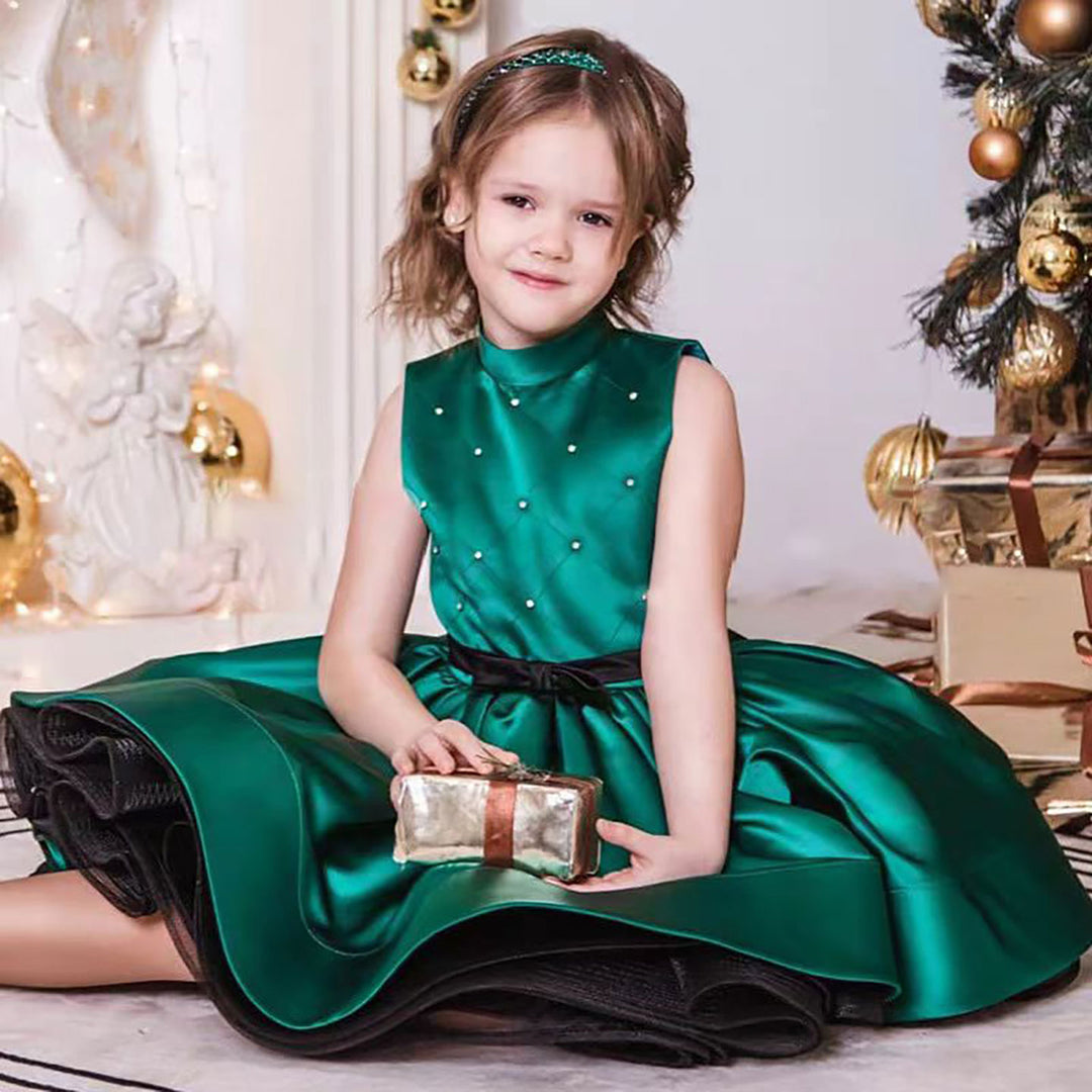 Halter Collar Sleeveless Satin Flower Girl Dress Green D057, Green / Child-10 Halter Collar Sleeveless Satin Flower Girl Dress Green D057, Green / Child-10