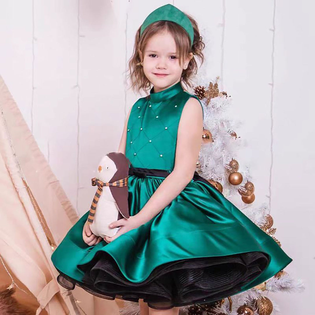 Halter Collar Sleeveless Satin Flower Girl Dress Green D057 DreamyVow Halter Collar Sleeveless Satin Flower Girl Dress Green D057 DreamyVow