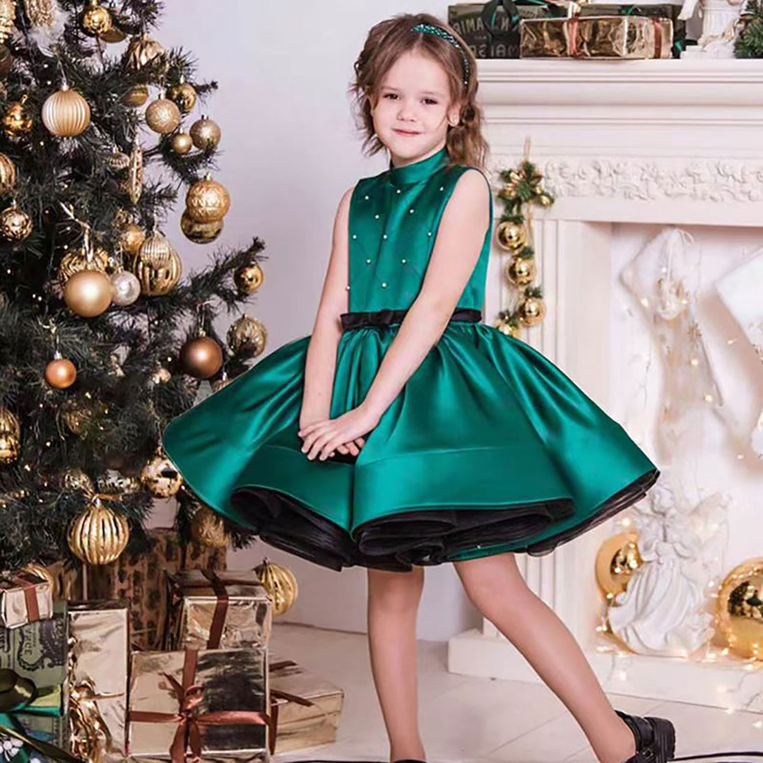 Halter Collar Sleeveless Satin Flower Girl Dress Green D057, Green / child-10 Halter Collar Sleeveless Satin Flower Girl Dress Green D057, Green / child-10