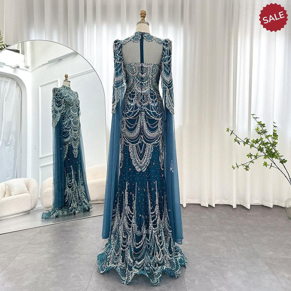 Green Luxury Dubai Mermaid Evening Dresses with Cape Sleeves SS145, White / 14 Green Luxury Dubai Mermaid Evening Dresses with Cape Sleeves SS145, White / 14