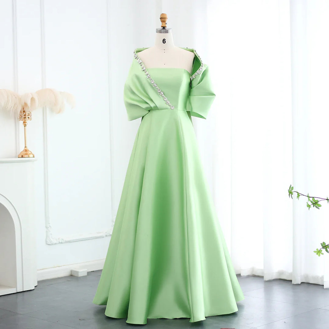 Elegant Crystal Beaded Evening Dress with Cape and Overskirt SS577