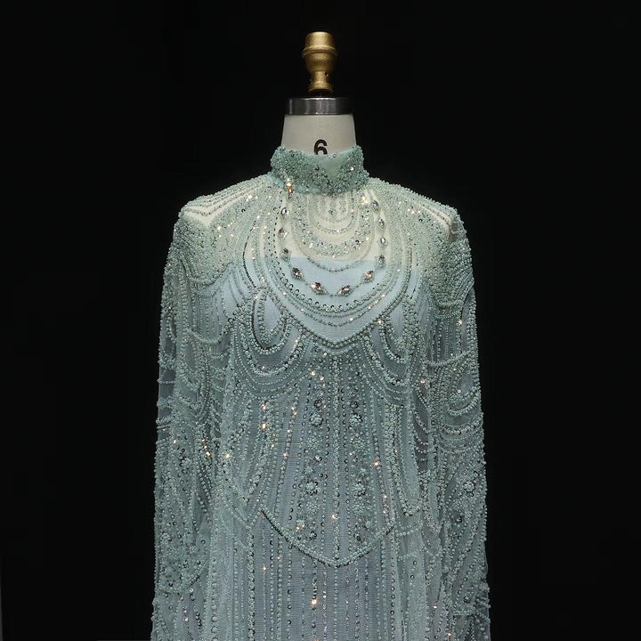 Luxury Nude Beaded High Neck 2 pieces Evening Dress SS780