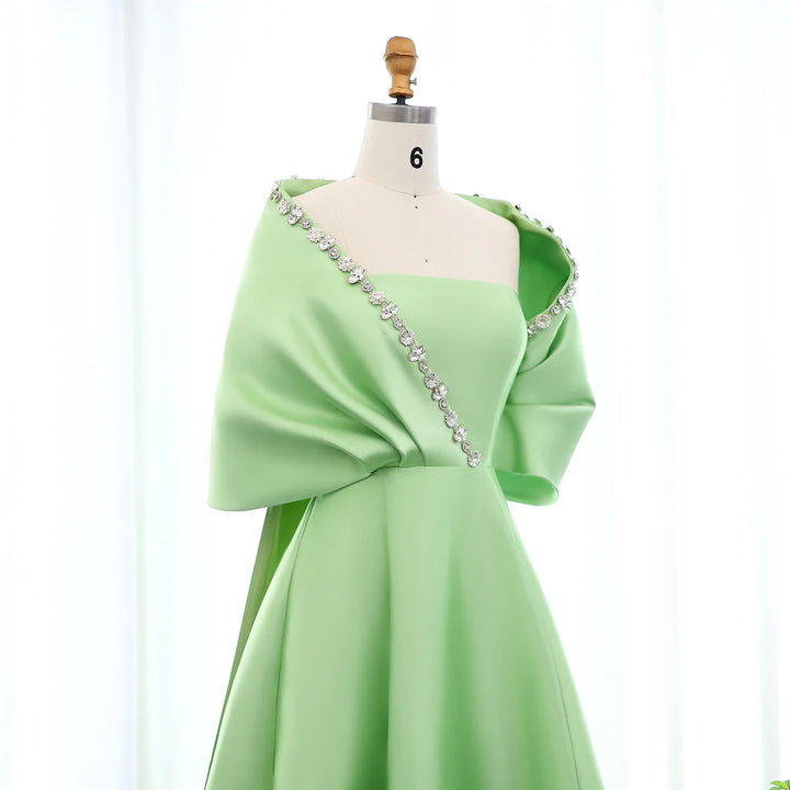 Elegant Crystal Beaded Evening Dress with Cape and Overskirt SS577