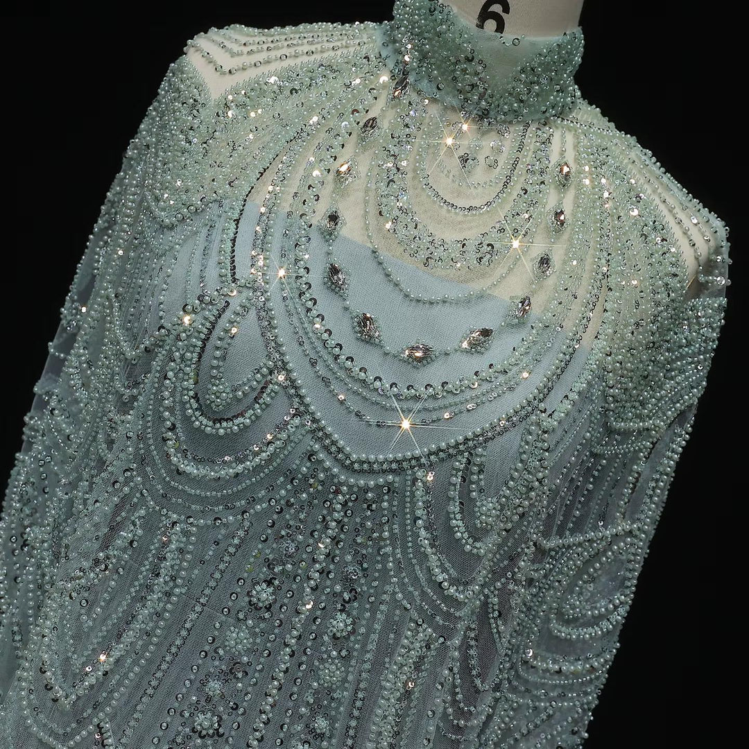 Luxury Nude Beaded High Neck 2 pieces Evening Dress SS780