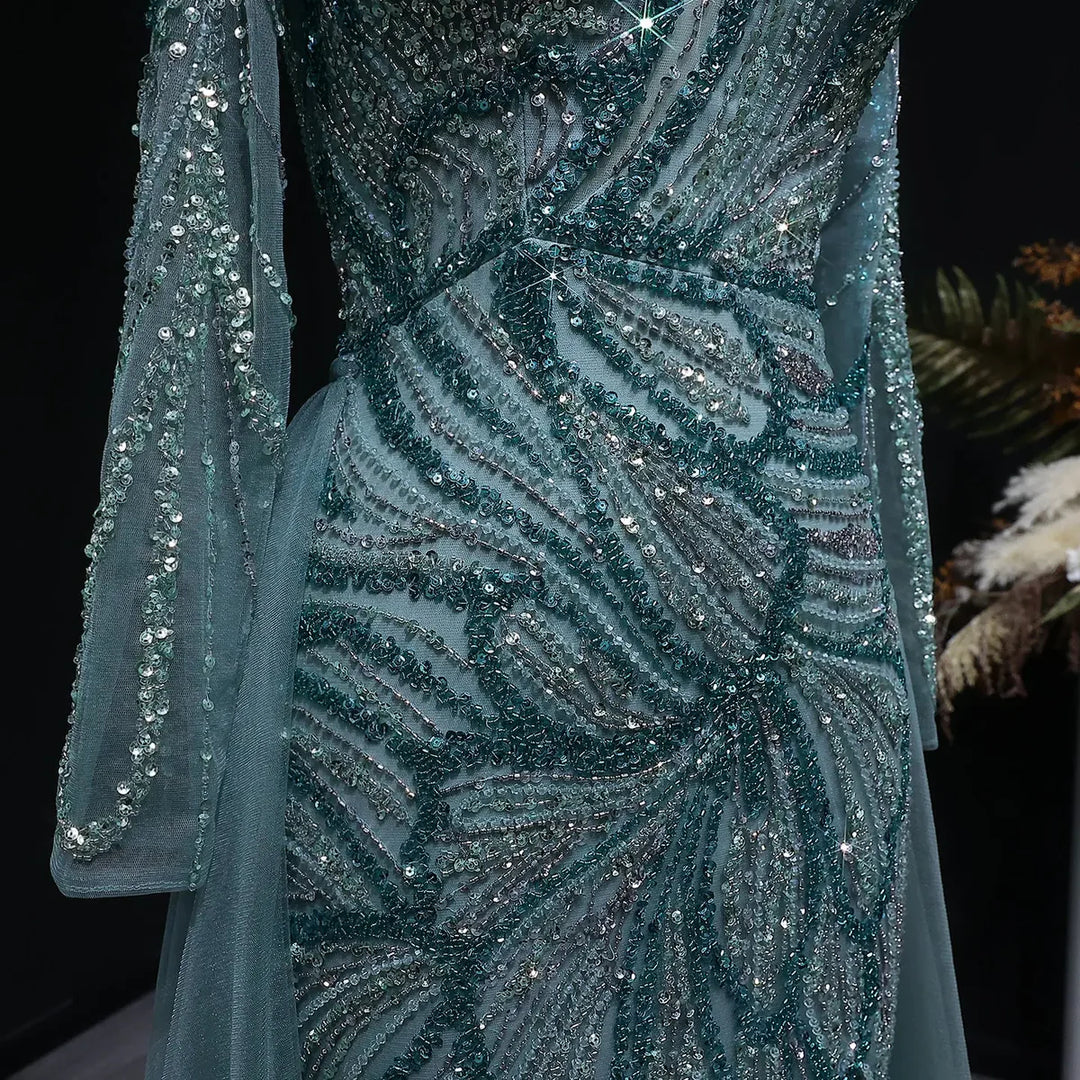 Luxury Wine Red Crystal Embellished Slit Evening Dress with Overskirt SS160