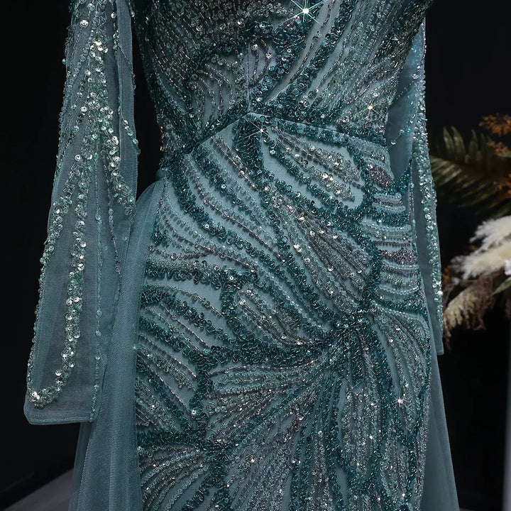 Luxury Wine Red Crystal Embellished Slit Evening Dress with Overskirt SS160