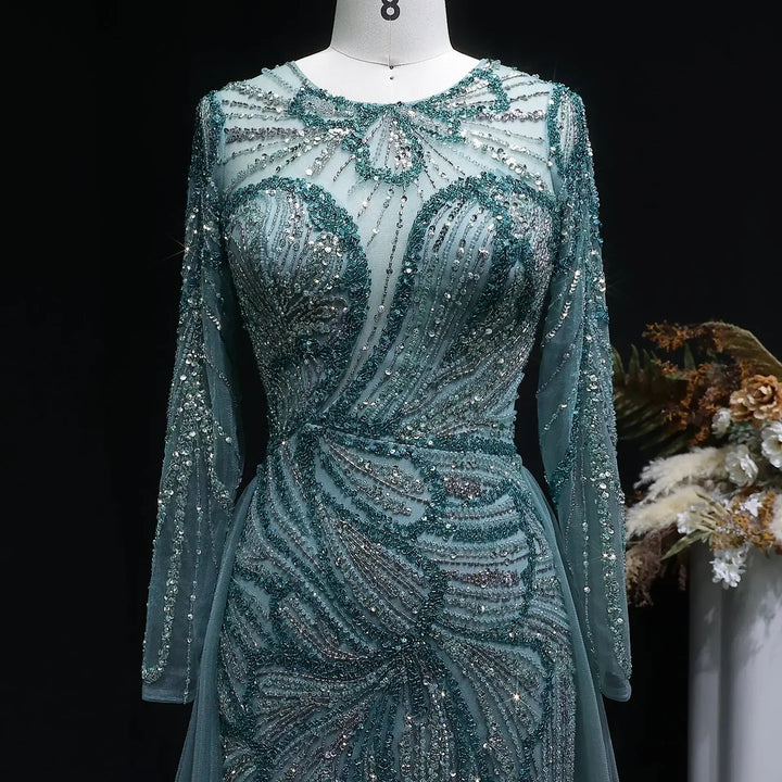 Luxury Wine Red Crystal Embellished Slit Evening Dress with Overskirt SS160