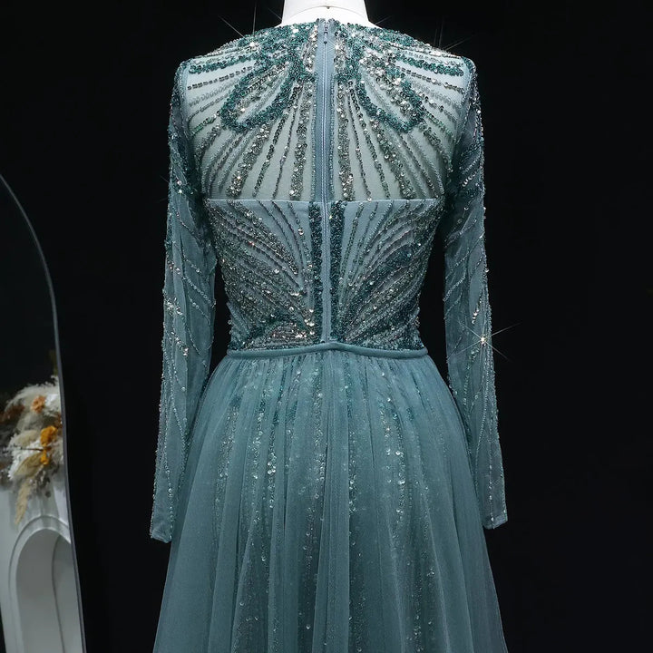 Luxury Wine Red Crystal Embellished Slit Evening Dress with Overskirt SS160