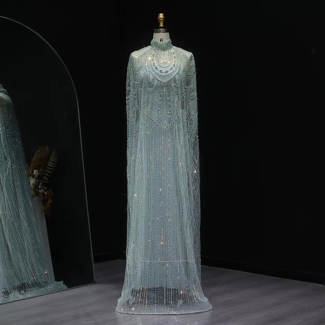 Luxury Nude Beaded High Neck 2 pieces Evening Dress SS780