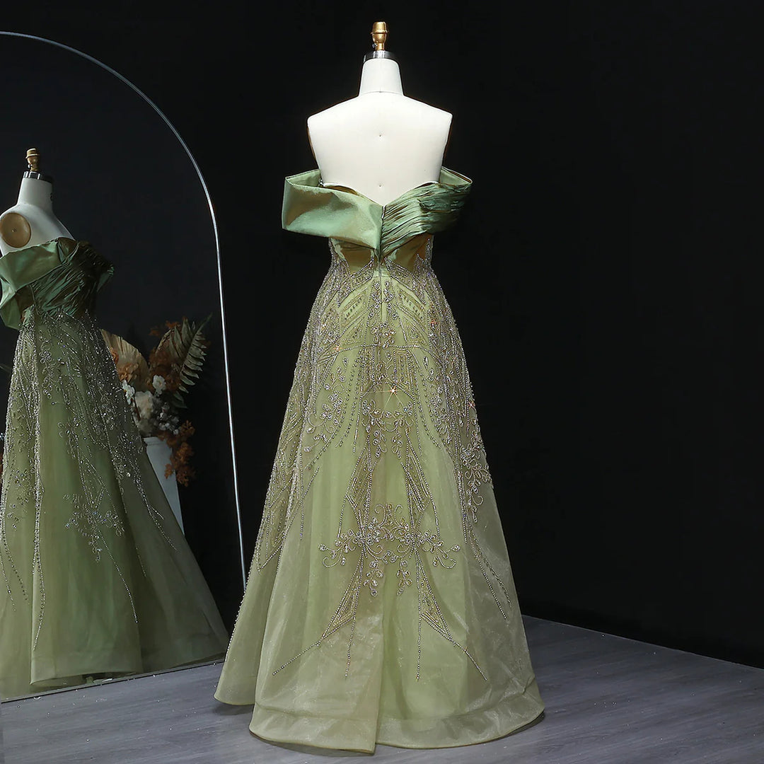 Glamorous Burgundy Off Shoulder Beaded Prom Dress SS582