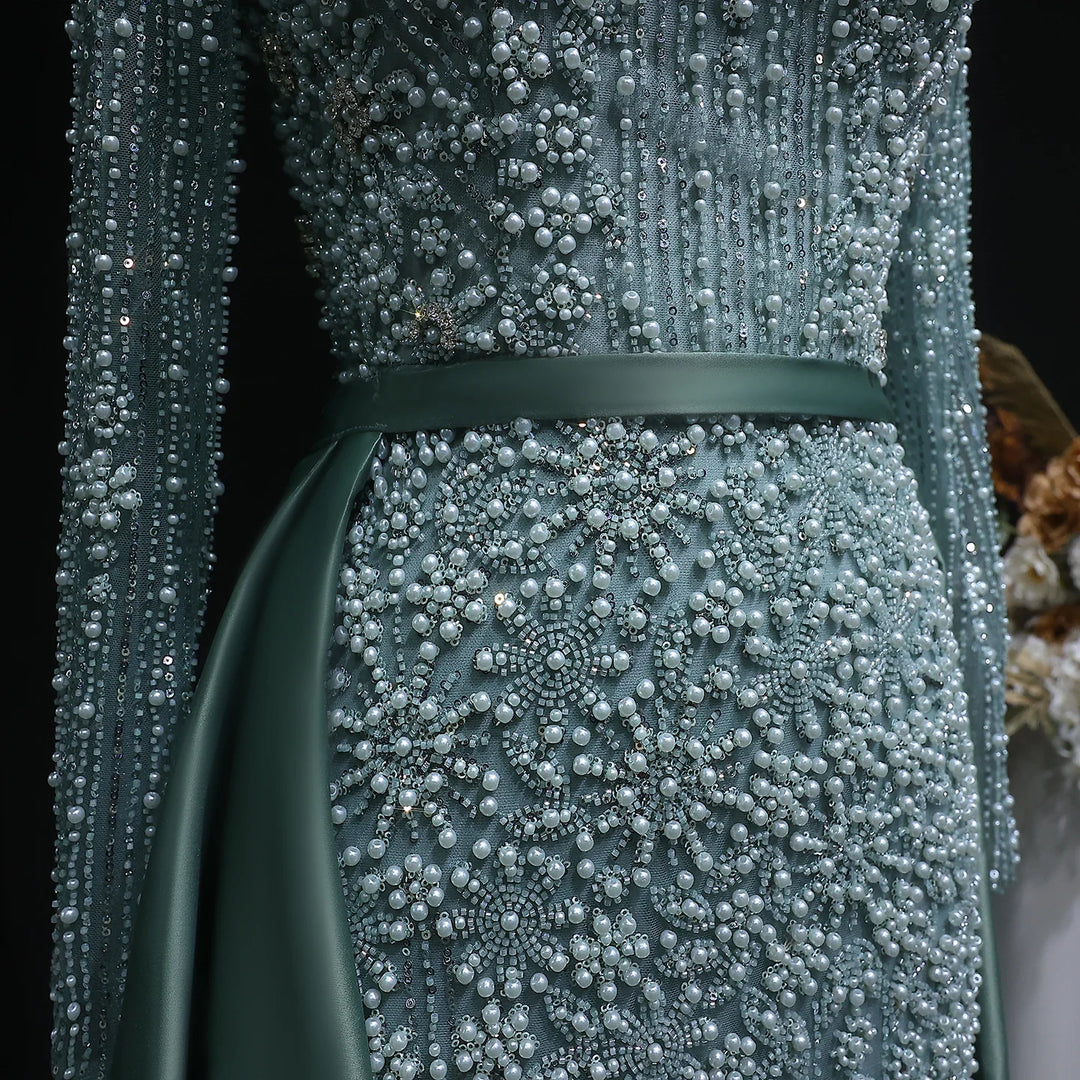 Luxury Champagne Beaded with Overskirt Evening Dress SS119