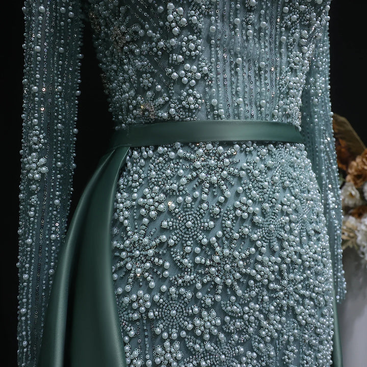 Luxury Champagne Beaded with Overskirt Evening Dress SS119