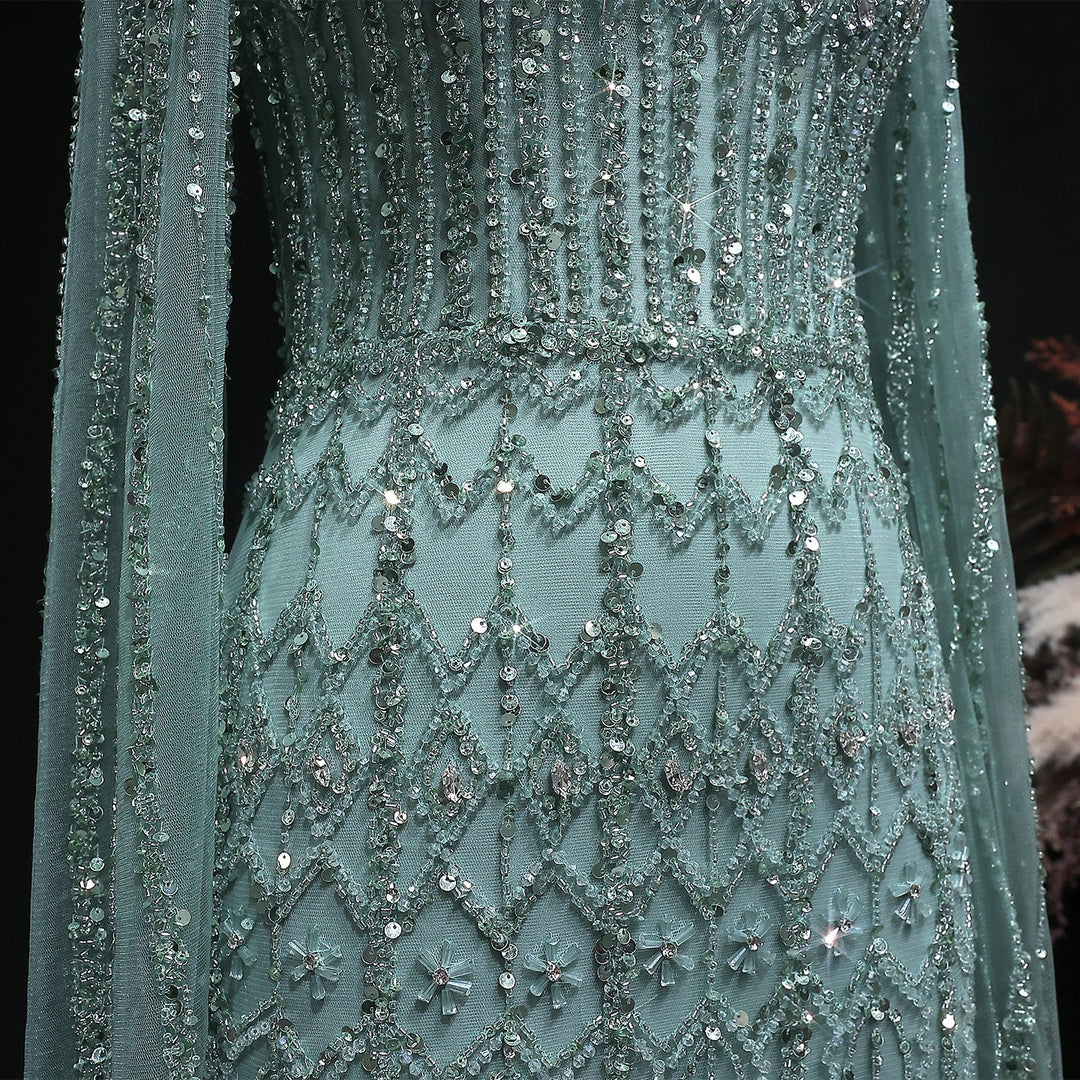 Luxury Sequin Beaded Cape Sleeve Evening Gown SS150