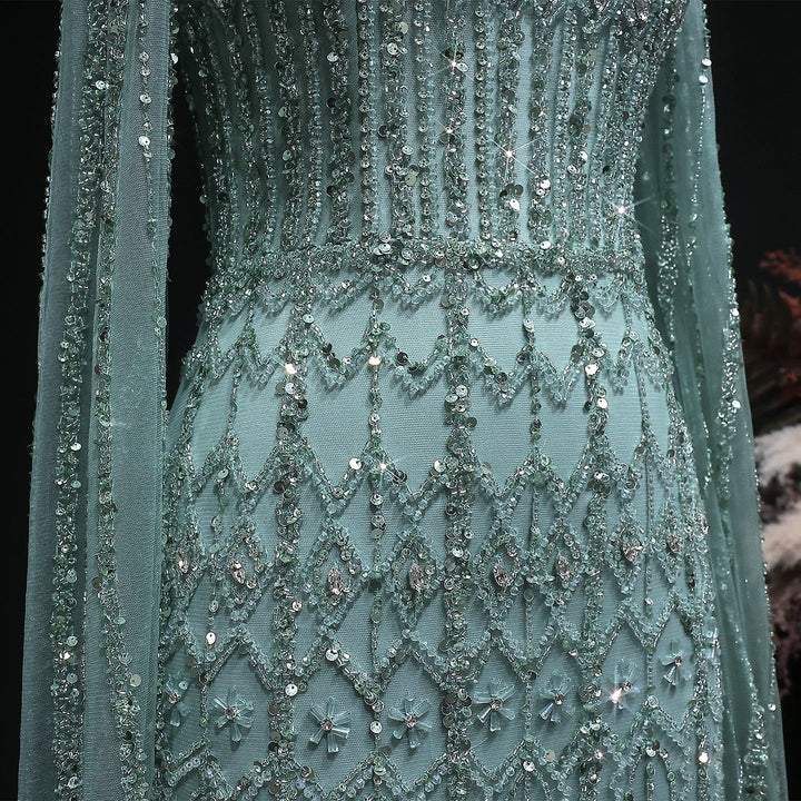 Luxury Sequin Beaded Cape Sleeve Evening Gown SS150
