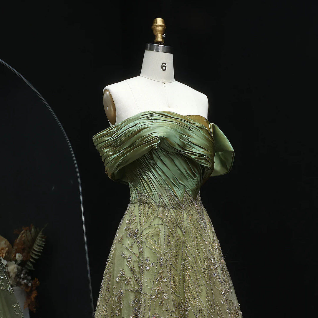 Glamorous Burgundy Off Shoulder Beaded Prom Dress SS582