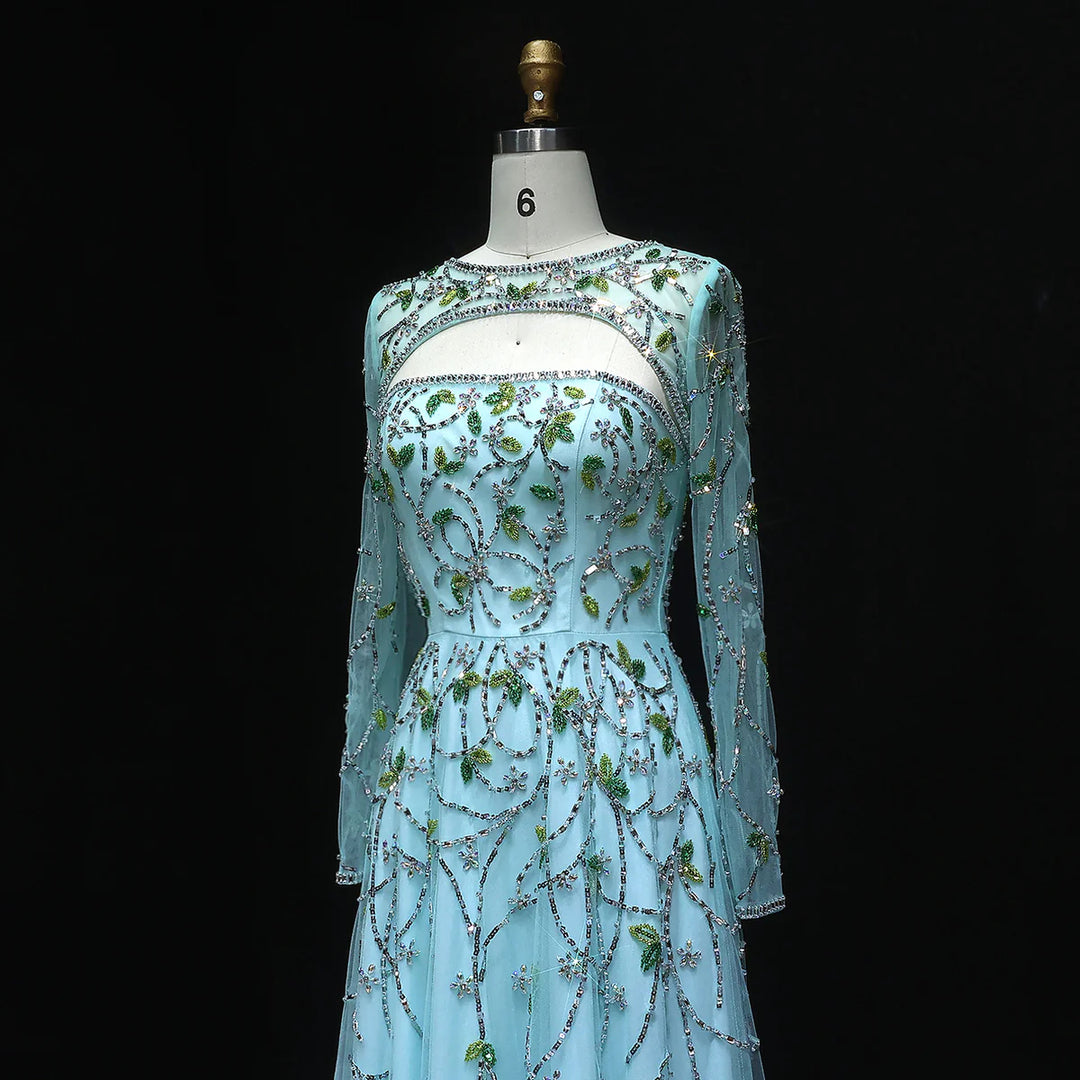 Elegant Beaded Sequin Long Sleeve Prom Dress SS593