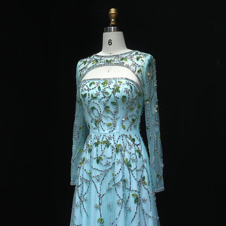 Elegant Beaded Sequin Long Sleeve Prom Dress SS593