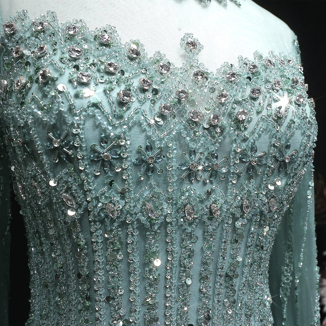 Luxury Sequin Beaded Cape Sleeve Evening Gown SS150