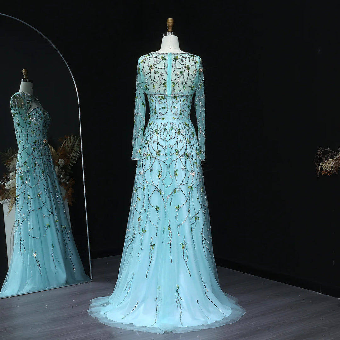 Elegant Beaded Sequin Long Sleeve Prom Dress SS593