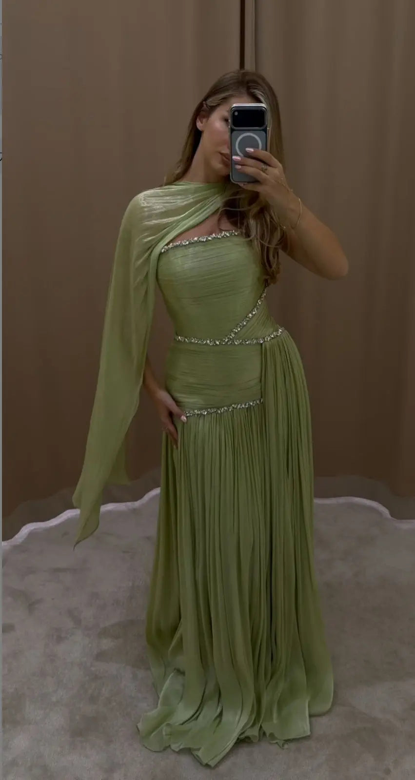 Dreamy Vow Green Strapless Rhinestone Ruched A-Line Evening Dress SF189