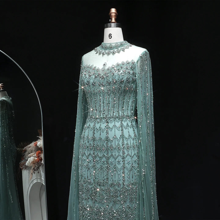 Luxury Sequin Beaded Cape Sleeve Evening Gown SS150