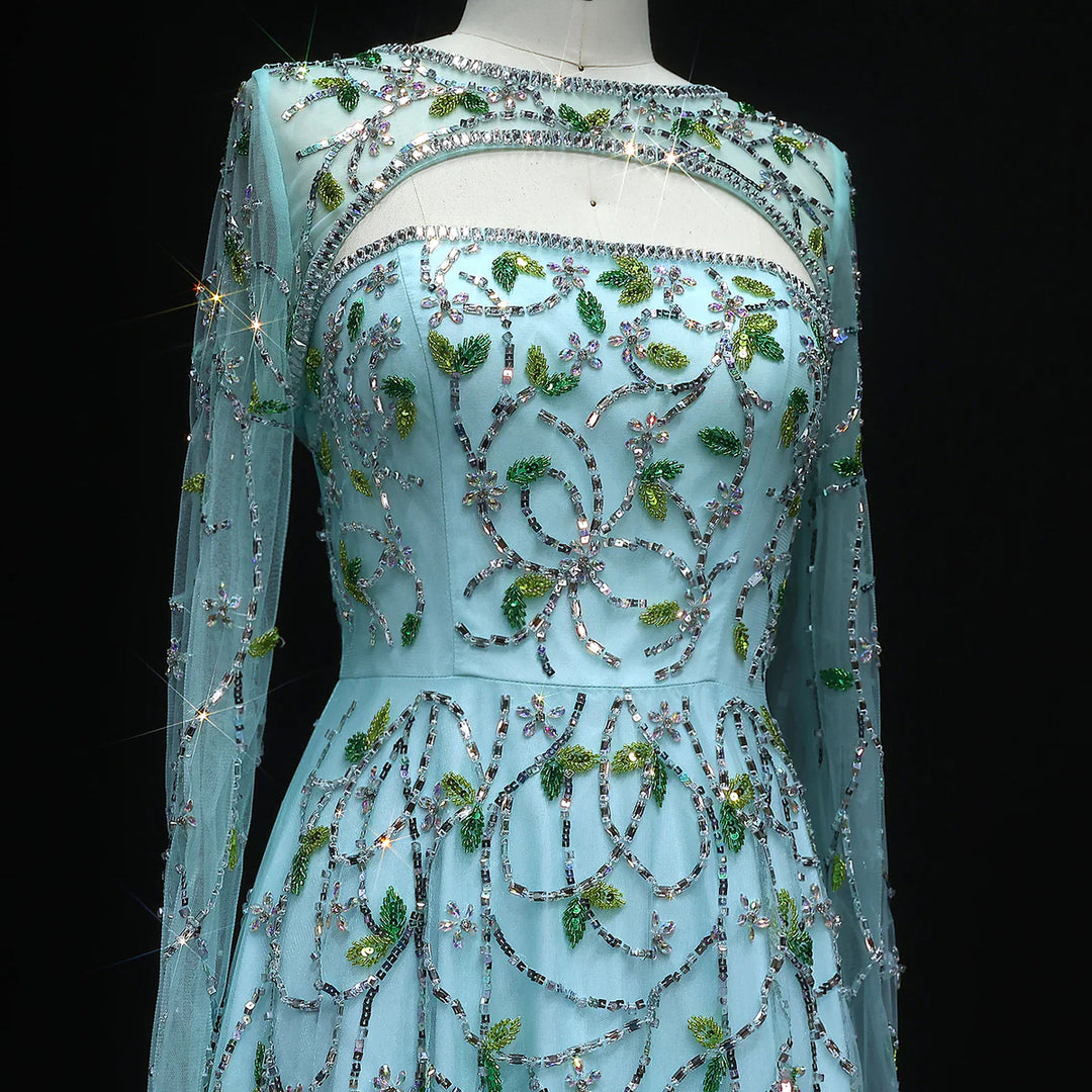 Elegant Beaded Sequin Long Sleeve Prom Dress SS593