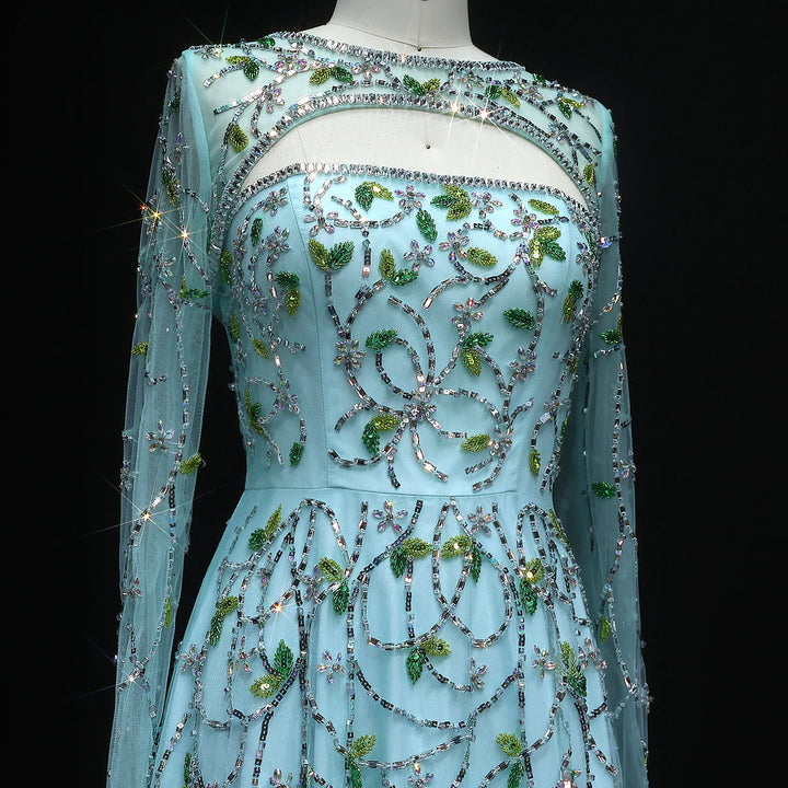 Elegant Beaded Sequin Long Sleeve Prom Dress SS593