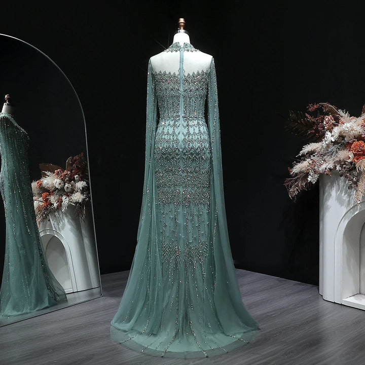 Luxury Sequin Beaded Cape Sleeve Evening Gown SS150